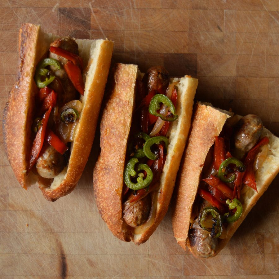 Grilled sausage sandwich