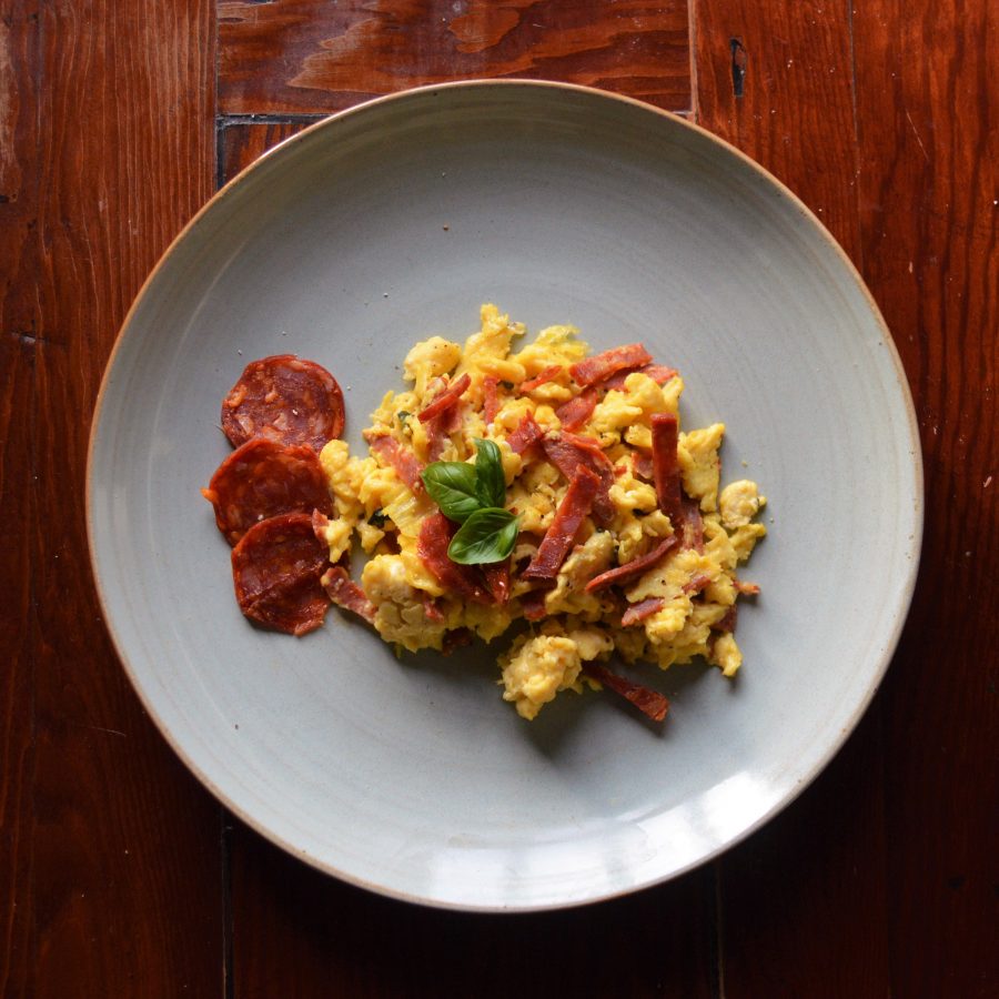 Scrambled eggs with chorizo